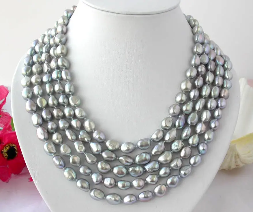 

Charming Long 100" 11mm baroque gray freshwater pearl necklace