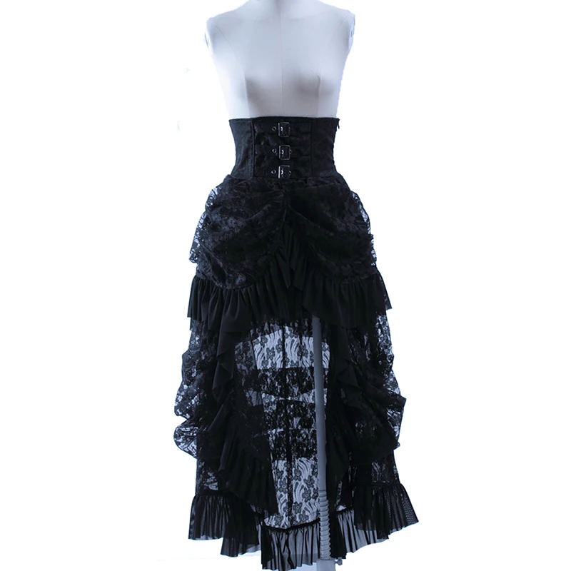 Steampunk Lolita Style Black Sexy Lace Half Long Pettiskirt Women Ball Gown Hierarchical Lace Ankle-Length Skirts