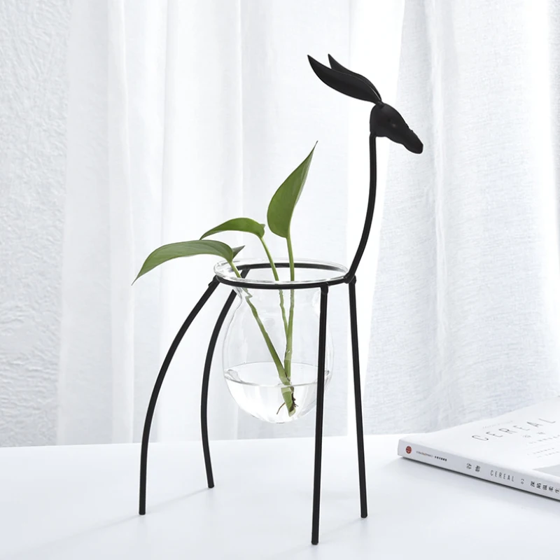 European Iron Deer Flower Vase Creative Hydroponic Container Glass Living Room Decoration Home Furnishing Floral Decorations | Дом и сад