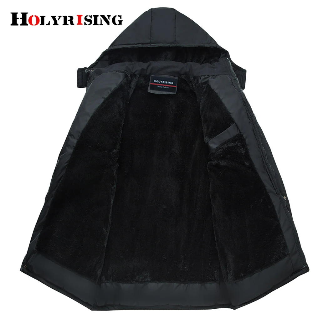 Holyrising Parka Men Warm Jaqueta Masculina Inverno Black Hooded Jackets Loose Zipper Windproof Male Clothes Thick Coats 18480-5