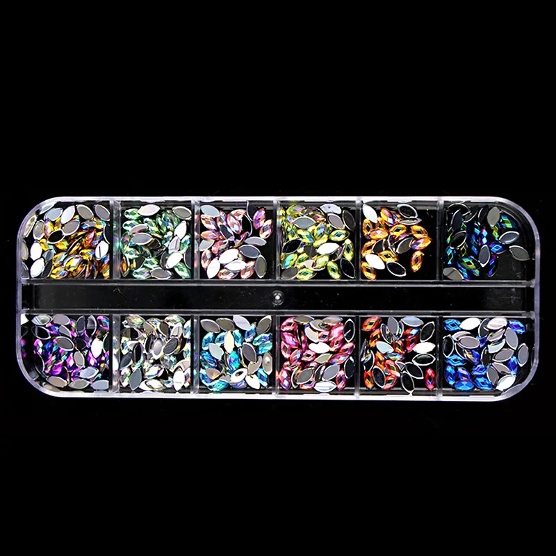 

1 Box Mix AB Colors 3D Nail Art Plastic Acrylic Flatback Rhinestone Non Hotfix Glue On Rhinestones For DIY Nail Art Jewelry