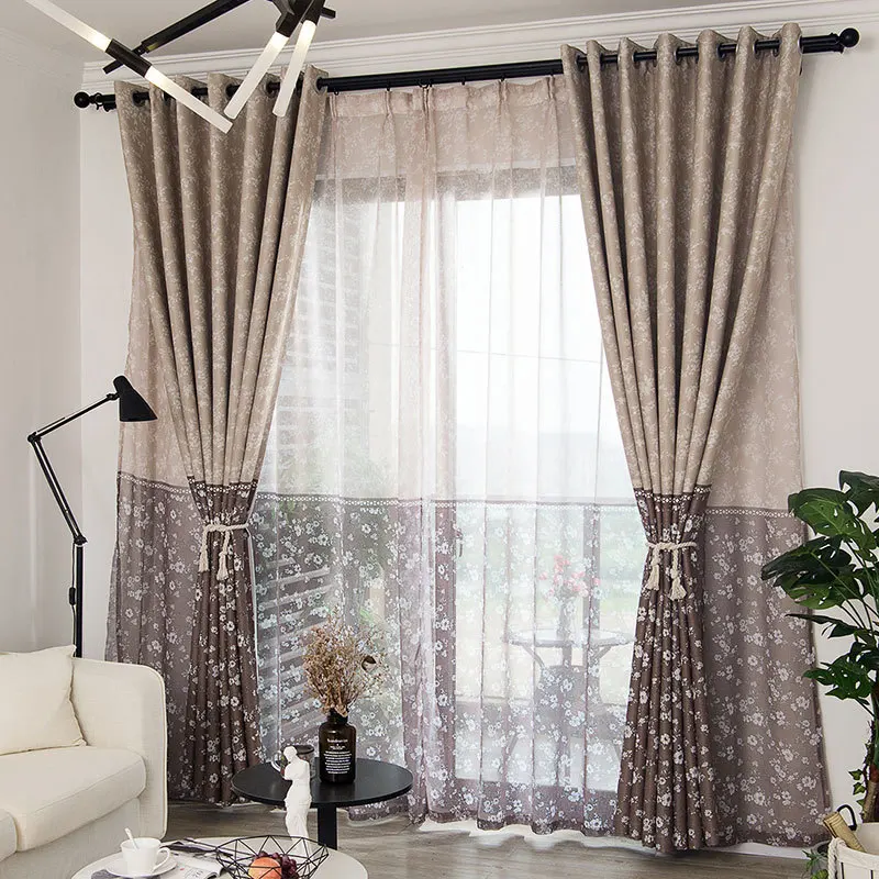 

Modern Floral Printed Blackout Curtains for Living Room Pastoral Design Two-Tone Curtains for Bedroom Window Curtain Treatment