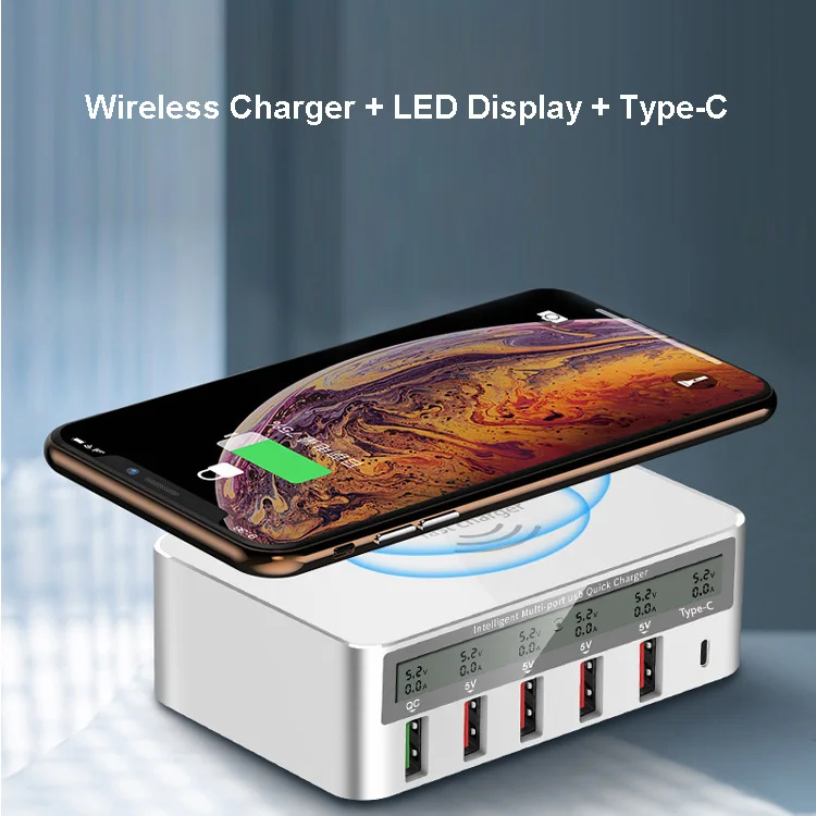 

QI Wireless Charging Quick Charge 3.0 6 Ports USB Type C Fast Charger Adapter For iPhone XS MAX Xiaomi Mi9 Samsung S10 Plus S9