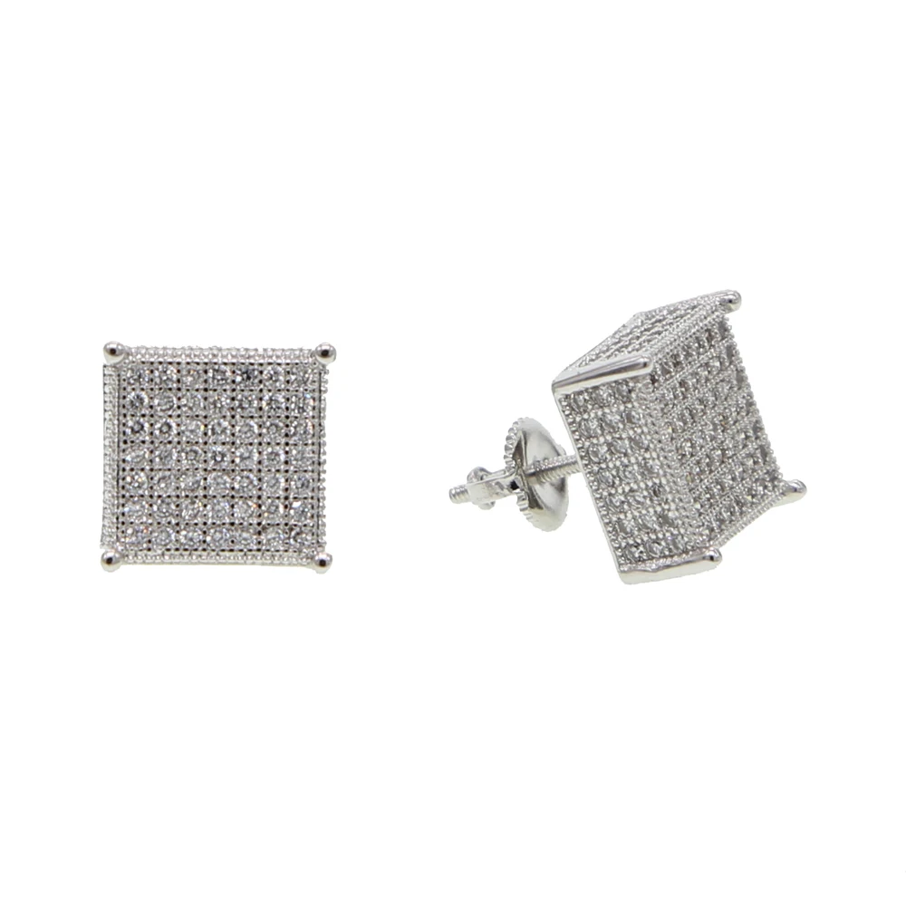 3 цвета 2021 реальные micro pave cz screwback серьги в стиле хип хоп bling куб модная женская и