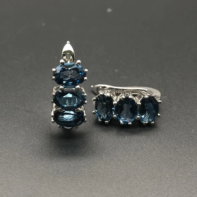 Natural blue topaz gemstone - Jewelry set - rings and earrings 5