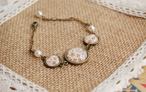 Винтажный цветочный принт искусственный жемчуг браслет ручной работы ювелирные