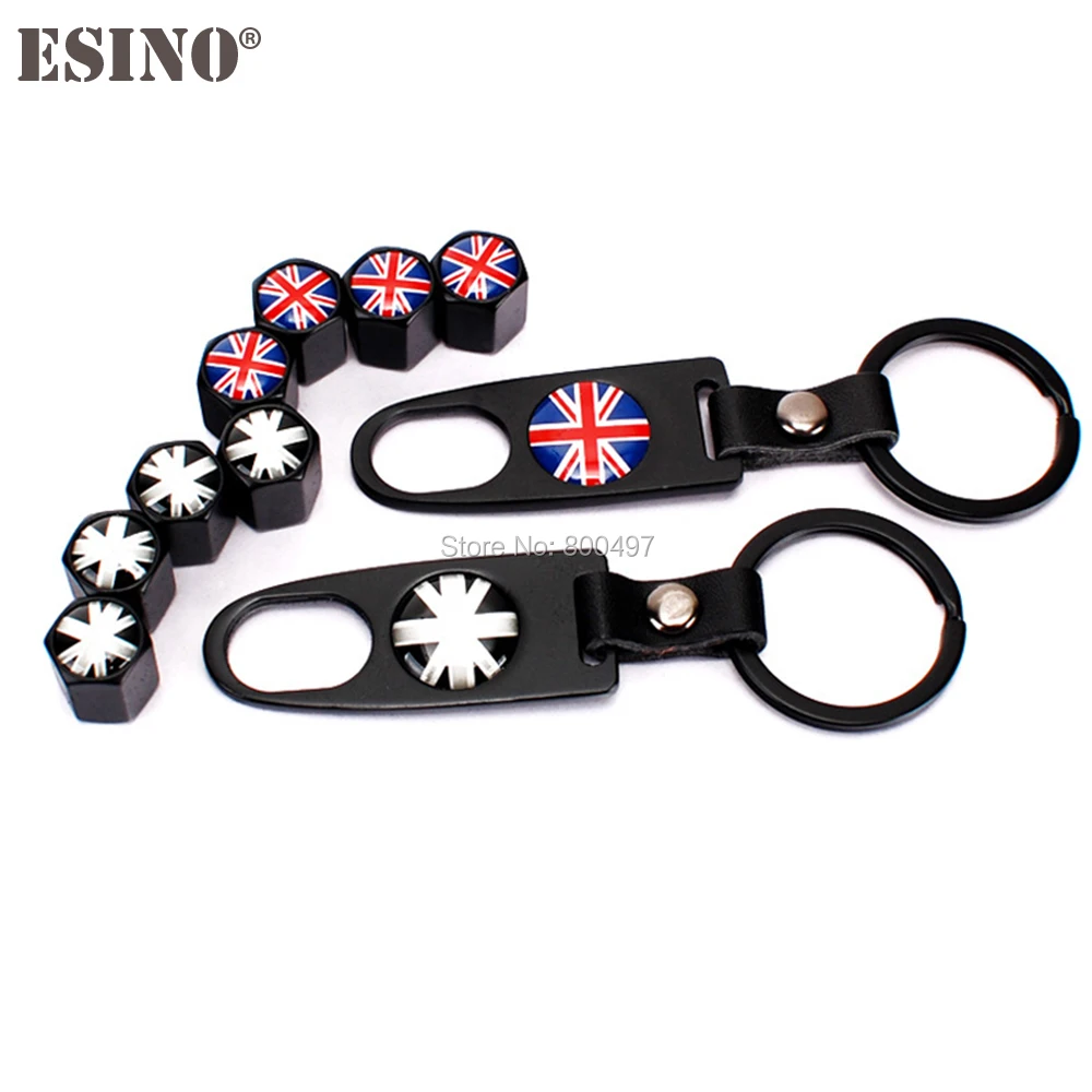 

40 x Car Styling Stainless Steel Zinc Alloy Wheel Tire Valve Stems Caps UK Flag Universal Fit With Mini Wrench Key Chain