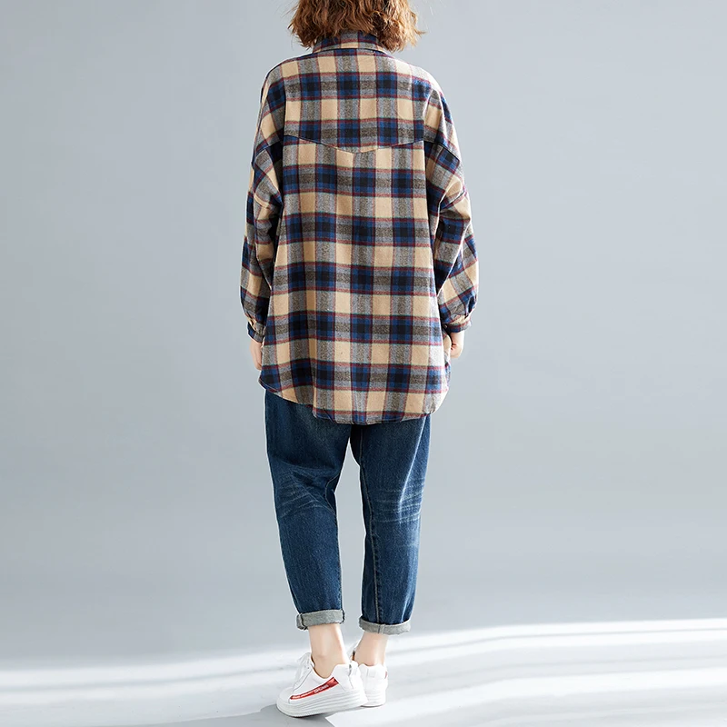 

Women's Shirts 2019 Autumn And Winter Female Shirt Plaid Shirt Women Cotton Blouse Top Female Outerwear Blusas Mujer De Moda
