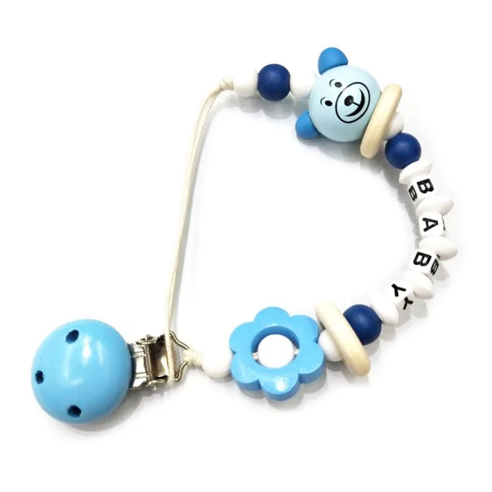 Держатель для соски с зажимом цепочка цветочными бусинами и медвежонком