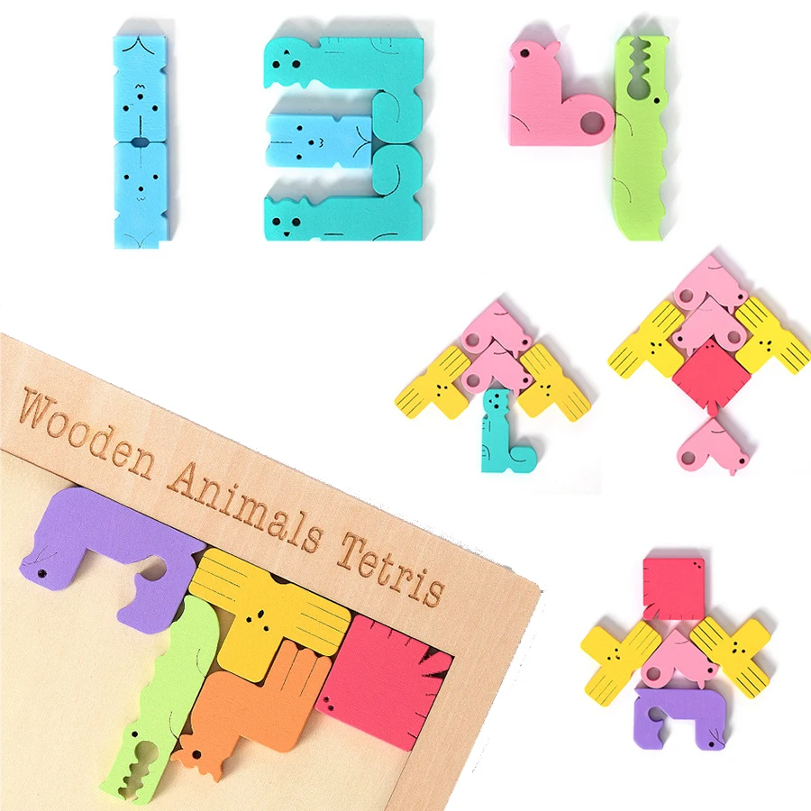 Красочные деревянные пазлы Tetris для детей обучающие игры Монтессори игрушки с