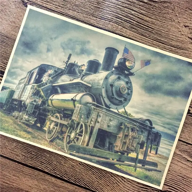 Ретро крафт бумага плакат о Поезде &quotамериканский паровой автомобиль&quot для
