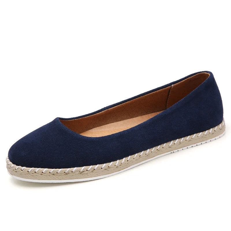 Navy blue EOFK/Балетки на плоской подошве; женская кожаная обувь; женские повседневные Лоферы ручной работы; Мокасины без застежки; zapatos mujer; сезон весна-осень - Цвет: Navy blue