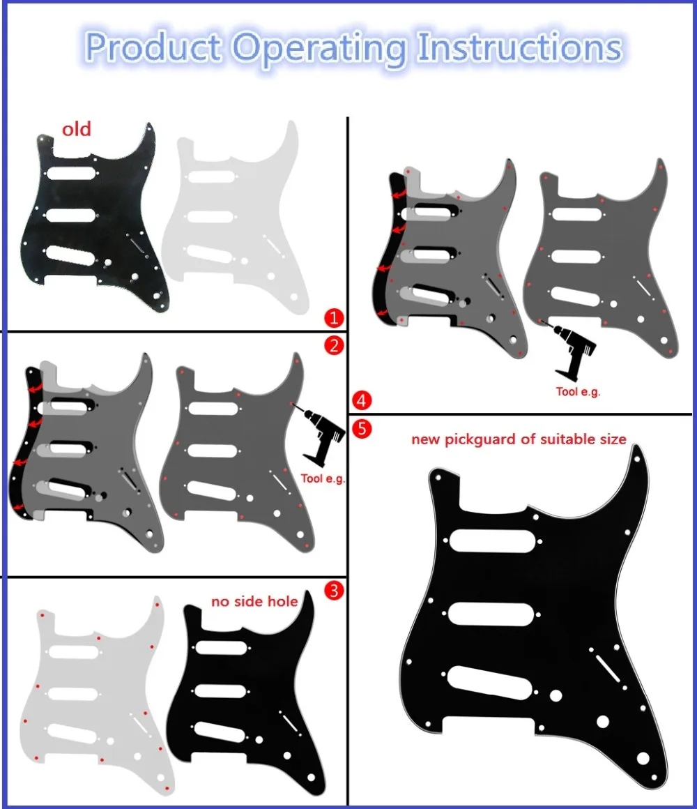 Крем 3Ply NO Side гитара отверстия Pickguard Strat SSS + Прозрачный шаблон для