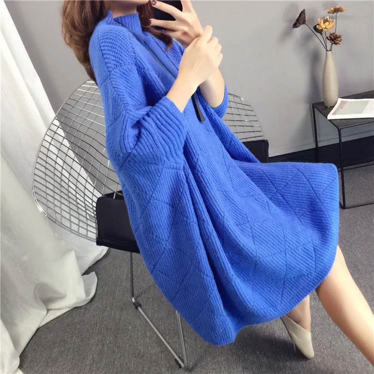 blue CHICEVER, Осенние вязаные пуловеры, женский свитер для женщин, топ, джемпер с рукавом летучая мышь, свободные свитера большого размера, модная одежда, новинка - Цвет: blue