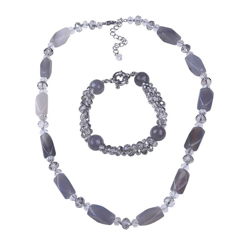 Женский ювелирный комплект из колье и серых камней с бусинами|jewelry sets|handmade jewelry