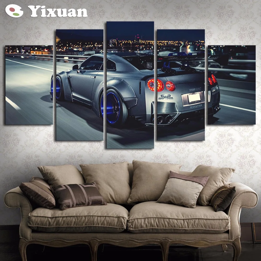 5 панелей HD печатная серебристо-серая GTR картина холст печать декор комнаты
