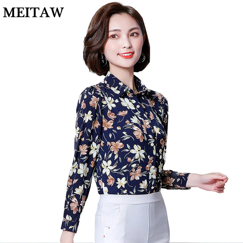 Осенне-зимняя женская блузка с цветочным принтом рубашка 2019 винтажная офисная