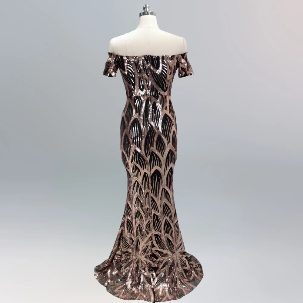 Женское вечернее платье с короткими рукавами и блестками золотого листа