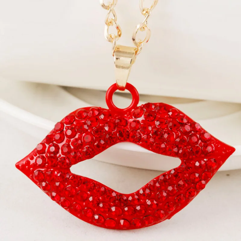 Pronuvel модные пикантные красные губы Стразы кулон ожерелье для женщин элегантные