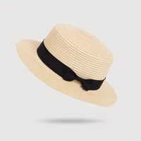 new womens pure color wide along the straw hats summer sun dome fashion bow hat