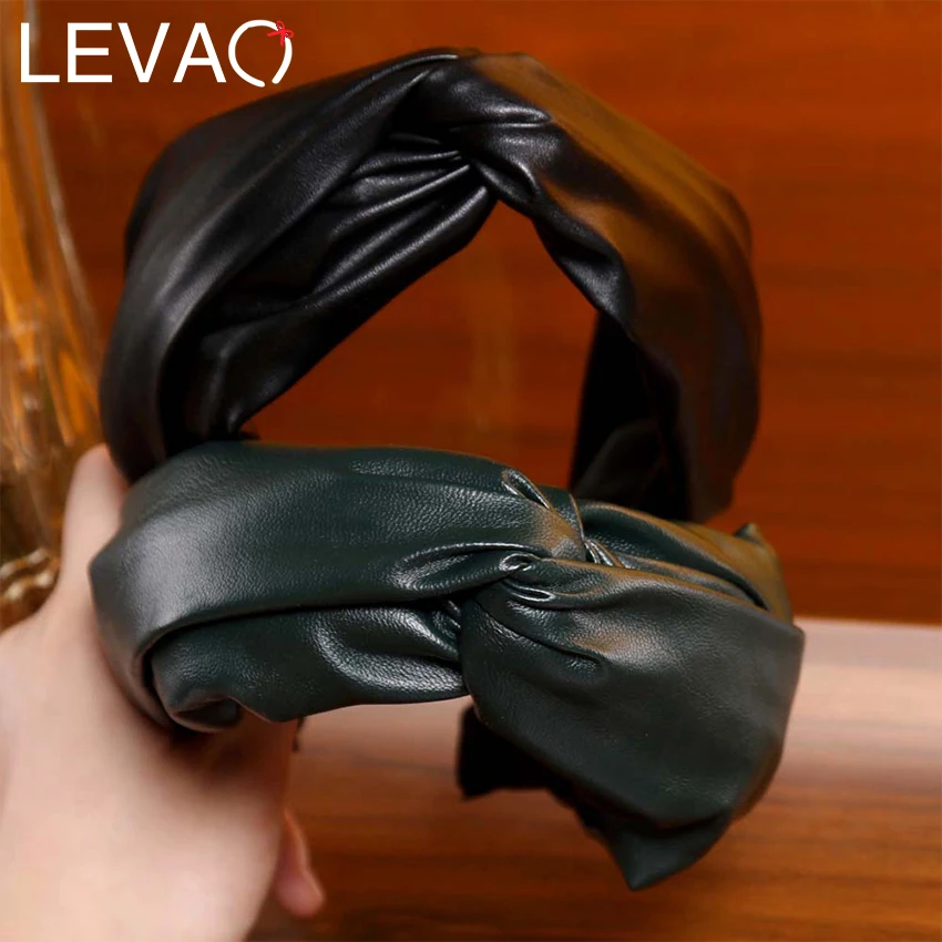 Levao, одноцветные повязки для волос из искусственной кожи, винтажные крестообразные широкие обручи для волос для женщин, изысканные 4 цвета, модные женские повязки на голову