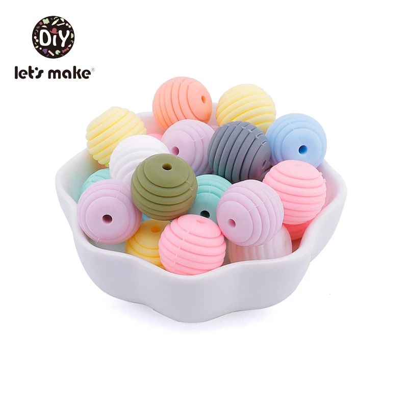 Let's make Silicone Beads Teethers 15mm 20pcs DIY Threaded Silica Beads BPA Free 4-6 Months Spiral Food Grade Silicone Teething