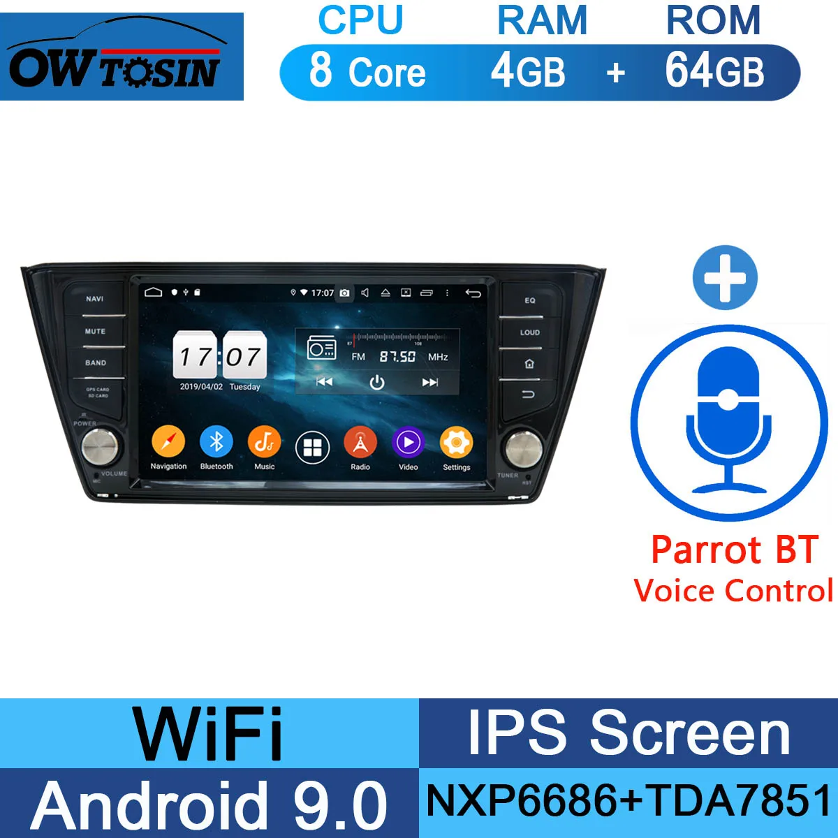 64G Parrot BT 1920*1080 " ips Восьмиядерный 4 Гб+ 64 ГБ Android 9,0 автомобильный dvd-плеер для Skoda Fabia Радио Стерео gps CarPlay Parrot BT - Цвет: 64G Parrot BT