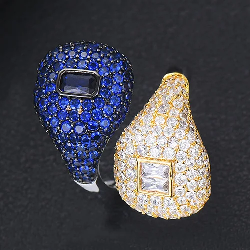 Gold Blue GODKI Monaco, дизайнерские Роскошные стекируемые кольца-чокер для женщин, свадебные с кубическим цирконом, обручальные, Дубай, американские, свадебные кольца на палец - Цвет основного камня: Gold Blue