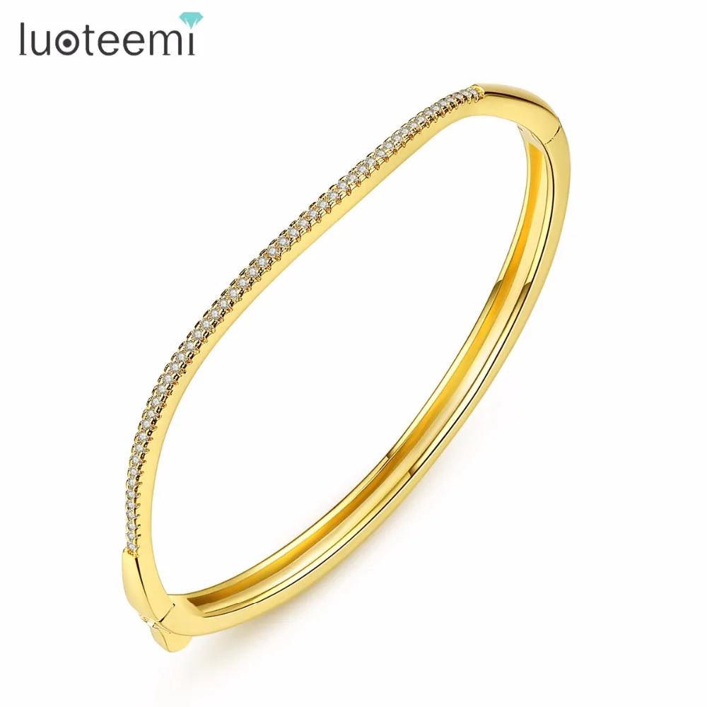 LUOTEEMI Irregular Design Bangles Single Charm luxury CZ Handmade Two Colors Pulseira For Girl Women Party Prom Christmas Gift | Украшения