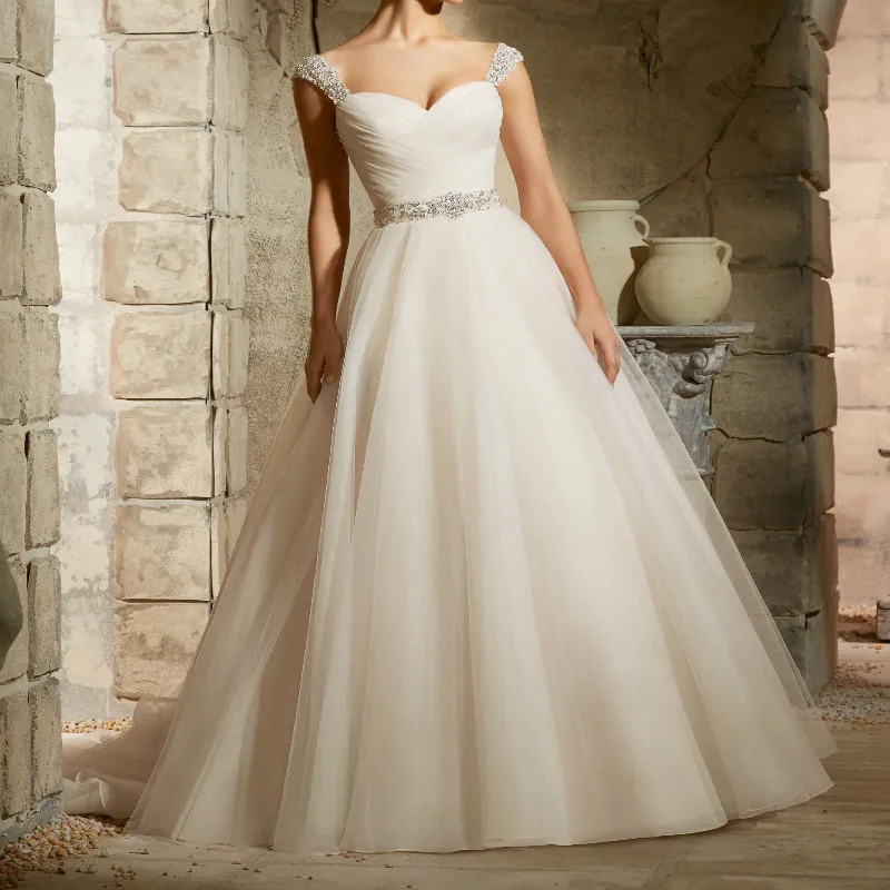 Hot Sale 2017 Ball Gown Sweetheart Wedding Dress Spaghetti Straps with Beaded Sashes Off the Shoulder Vestido De Noiva W0178 | Свадьбы и