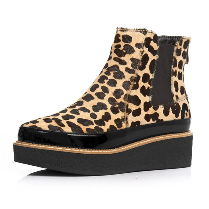 Желтый леопард красный камуфляж на молнии женские ботинки Челси круглый носок