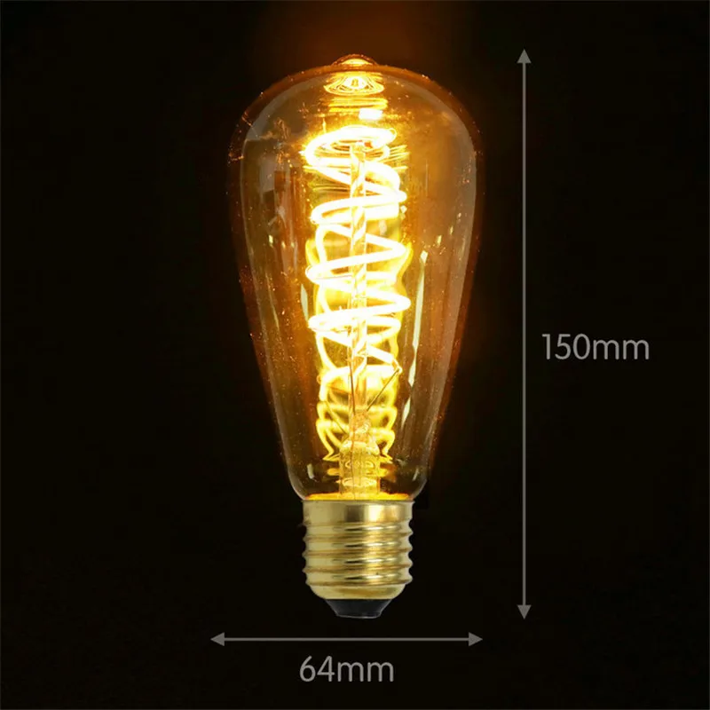

1pc LED Soft Filament Light ST64 E27 Edison Bulb Equivalent COB Decorative Soft Filament Dimmable Warm White