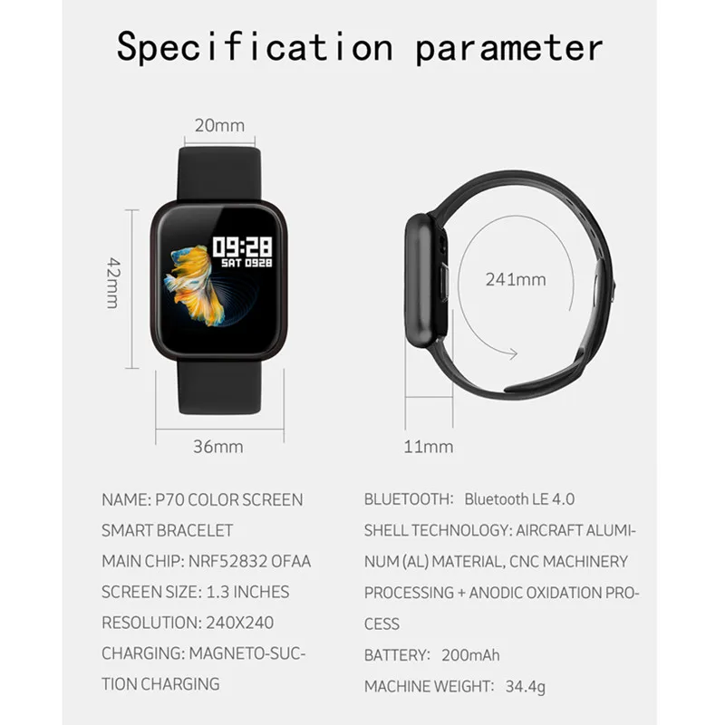 P68 pro умный Браслет Для xiaomi band3 huawei honor band 2 smartband с монитором сердечного ритма, измеритель артериального давления, трекер активности