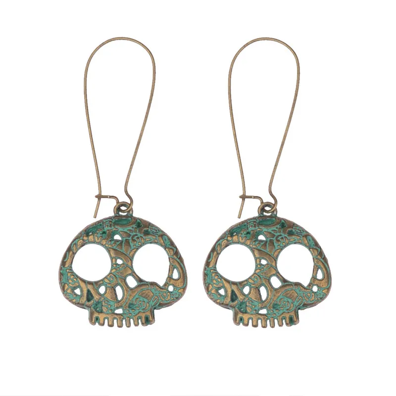 Модные Винтаж Череп серьги цинковый сплав вердигрис патина Pendientes mujer подарок