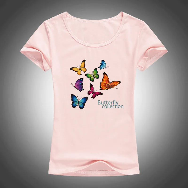 Новинка 2017 красивая коллекция футболок с бабочкой женская летняя Милая футболка