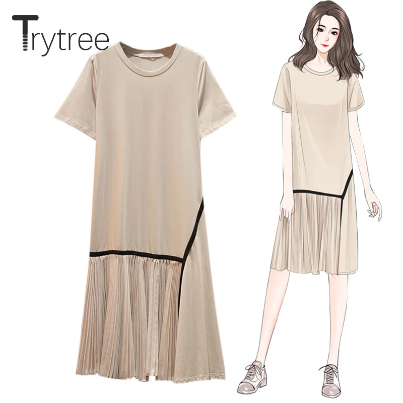 Trytree/2019 летнее осеннее Повседневное платье для женщин с круглым вырезом футболки