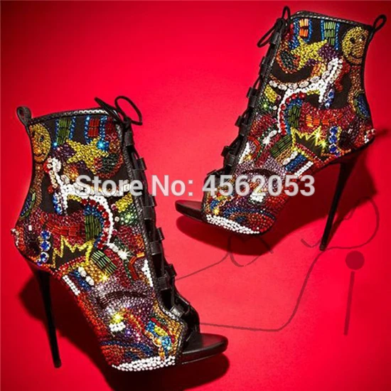 KALMALL/Роскошные женские туфли с разноцветными кристаллами и стразами на шпильках