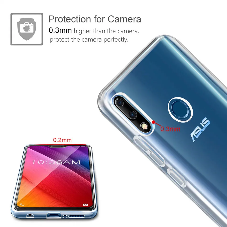 Для Asus Zenfone Max Pro M2 ZB631KL прозрачный мягкий силиконовый чехол ZB633KL + закаленное