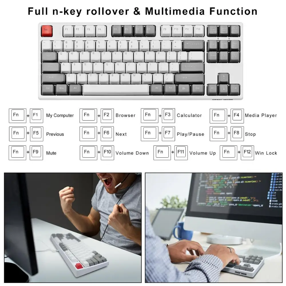 GANSS Tenkeyless механическая клавиатура PBT Keycap 87 Key Cherry MX Blue Switch TKL игровая без подсветки