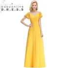 Длинное шифоновое платье, с V-образным вырезом, коротким рукавом, на молнии сзади