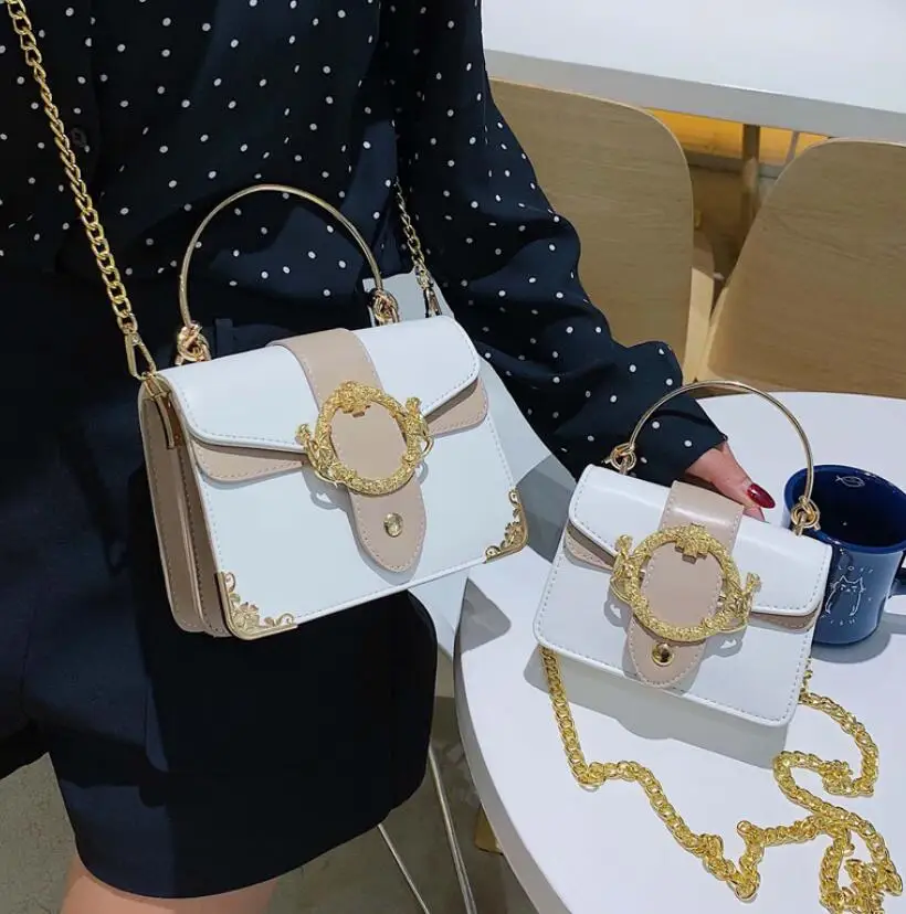White set Элегантная женская сумка-тоут с металлическим кольцом модная новая качественная женская дизайнерская сумка из искусственной кожи сумка-мессенджер на плечо с цепочкой - Цвет: White set