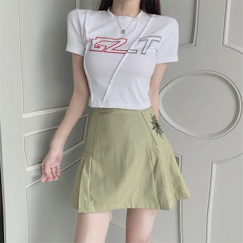 Корейские женские юбки Ins летняя плиссированная мини-юбка с принтом паутины и