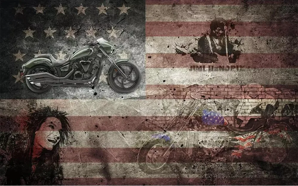 Мотоцикл американский флаг ретро Американский фон настенная живопись |