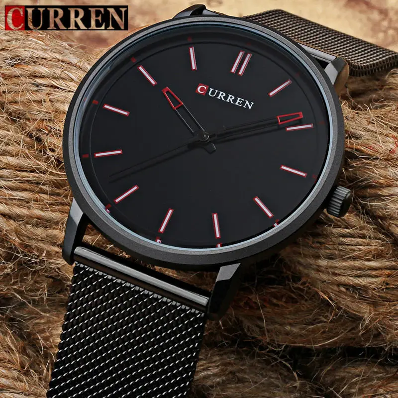 Curren 8233 мужские часы Топ бренд класса люкс черный сетчатый ремешок кварцевые