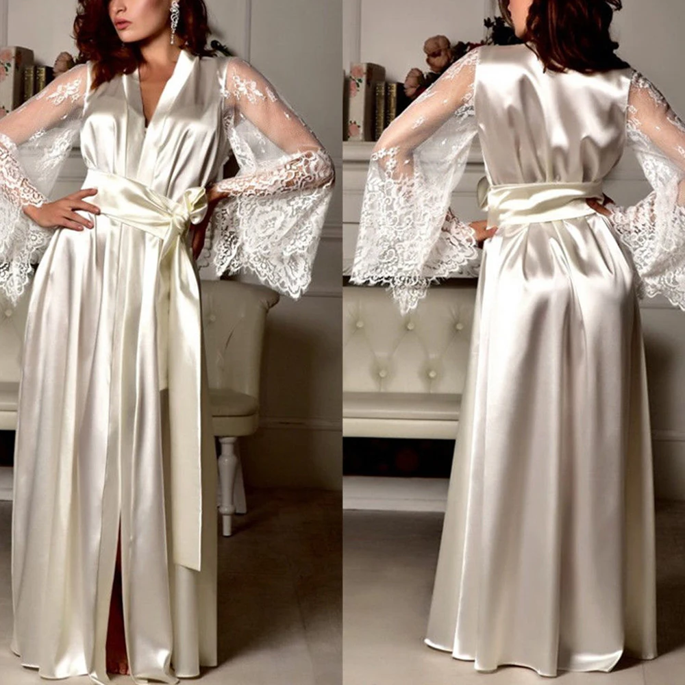 Женское платье с v образным вырезом из шелка и сатина неглиже длинное сексуальное