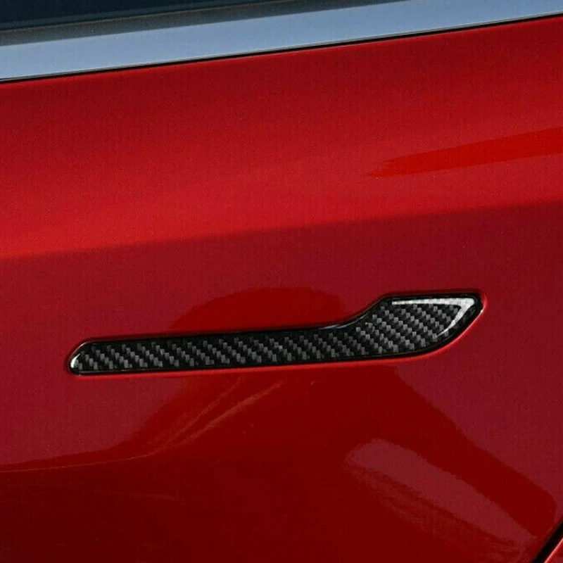 Для Tesla Model 3 Black Carbon Fiber боковые дверные ручки крышки отделка наклейка 4 шт|Внешние
