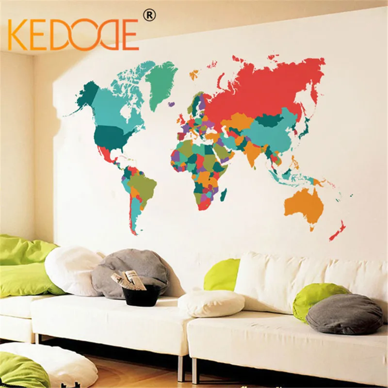 KEDODE Новый Цвет карта мира настенные наклейки Гостиная Спальня стены Книги по
