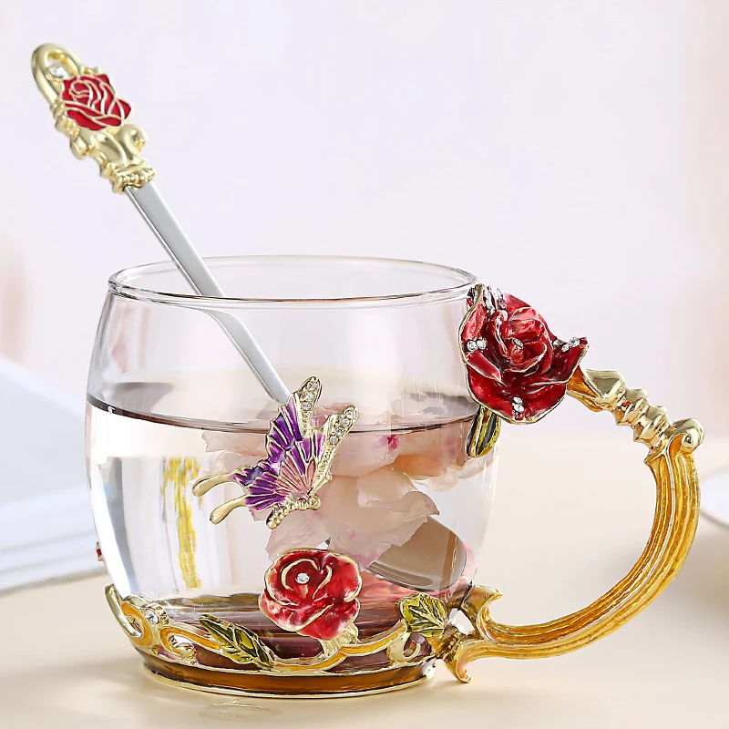 Бытовая эмалированная цветная чашка Цветочная чайная набор женских соков