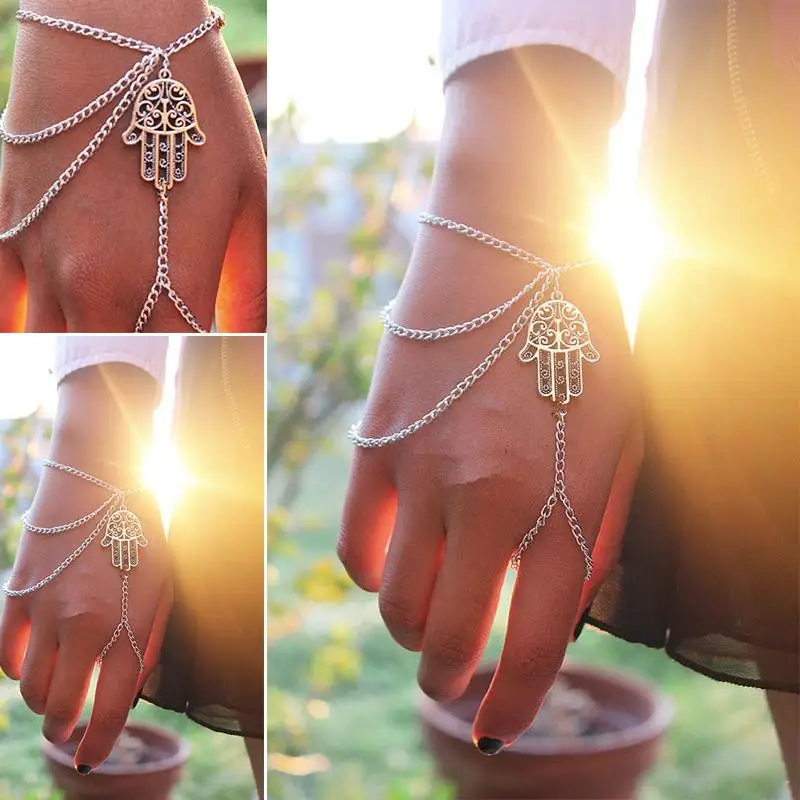 12pcs/lot Women Asymmetric Bracelet With Finger Tassels Hands Design Wrist Chains Wedding Party Jewelry jb238 | Украшения и