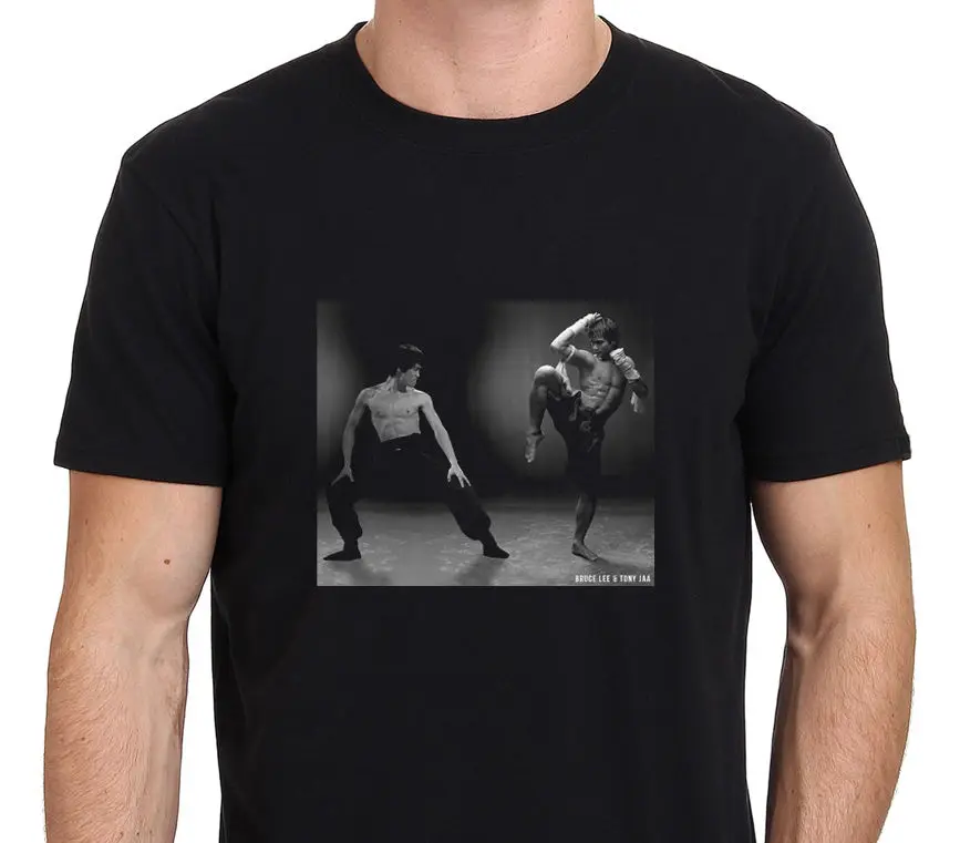 

Hot sale 2019 New 100% Cotton Short Sleeve Print Fitness Bruce LEE and Tony Jaa Men's T-Shirt Black Size: S-3XL T-Shirt